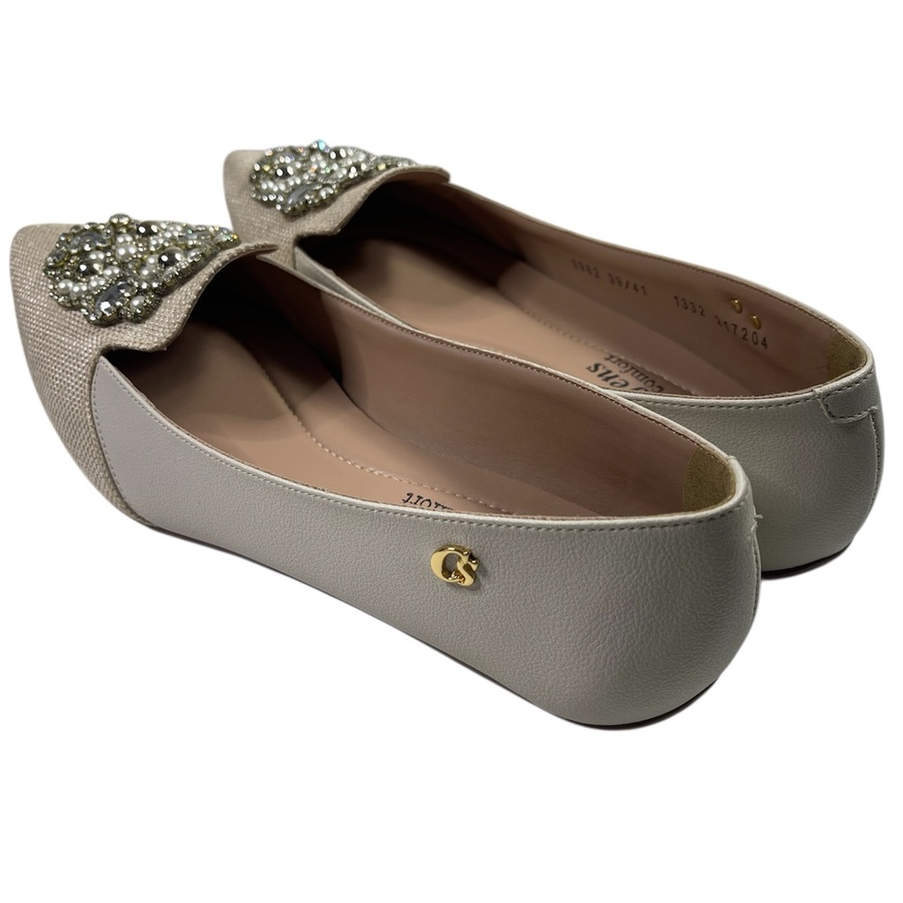 Carmen Steffens Women's Beaded Beige Flats 9M Wedding Easter Comfortable - Picture 6 of 10